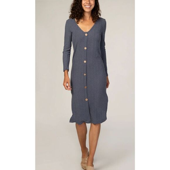 MTS Button Down Ribbed Midi Dress Size large - Picture 1 of 7